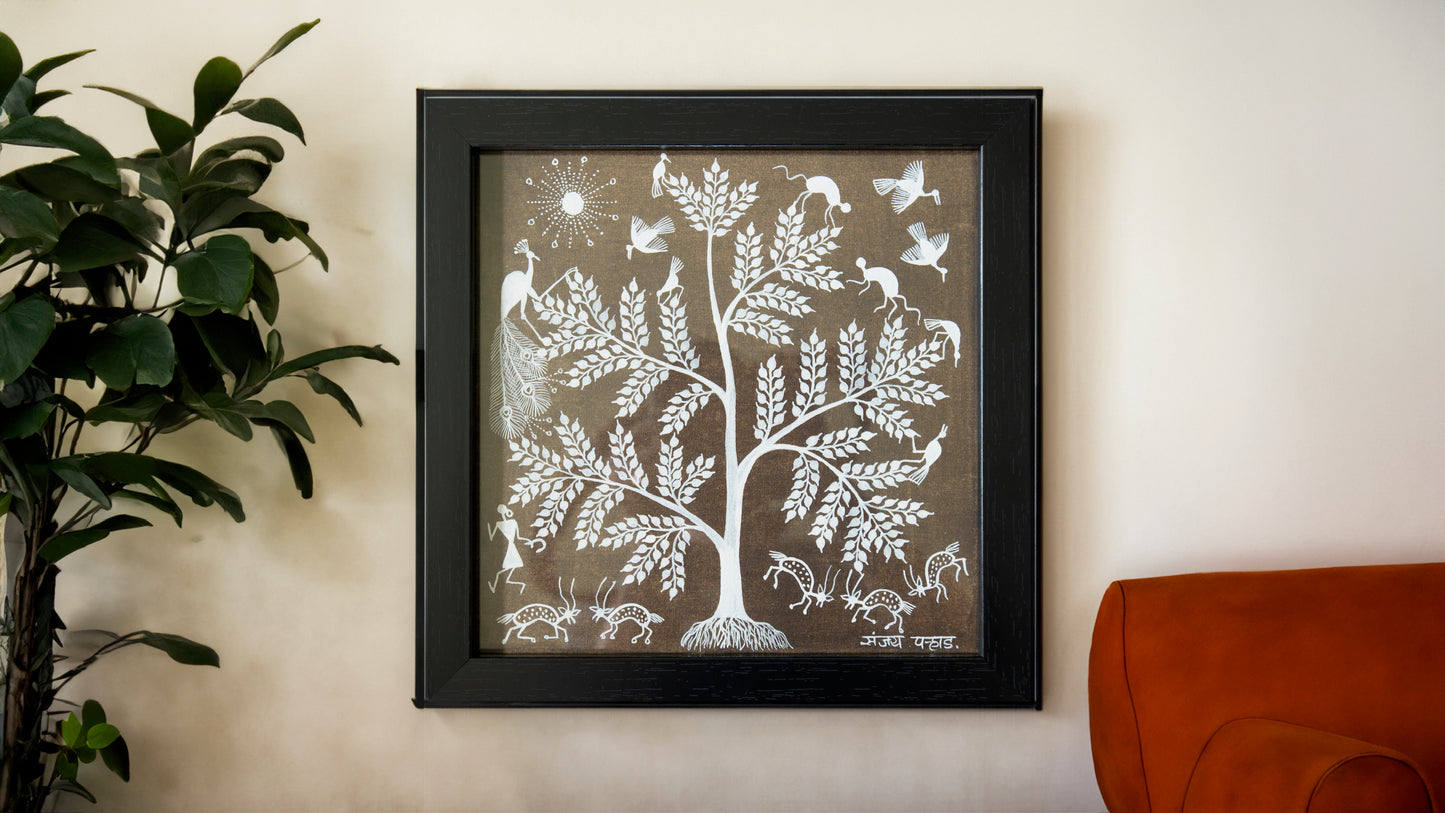 Warli Brown Tree of Life Art Painting