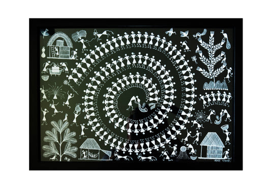 Warli Black Circle of Life  Art Painting