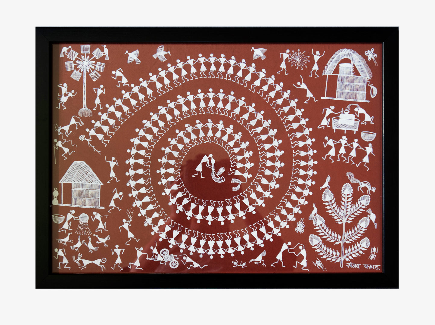 Warli Red Circle of Life Art Painting
