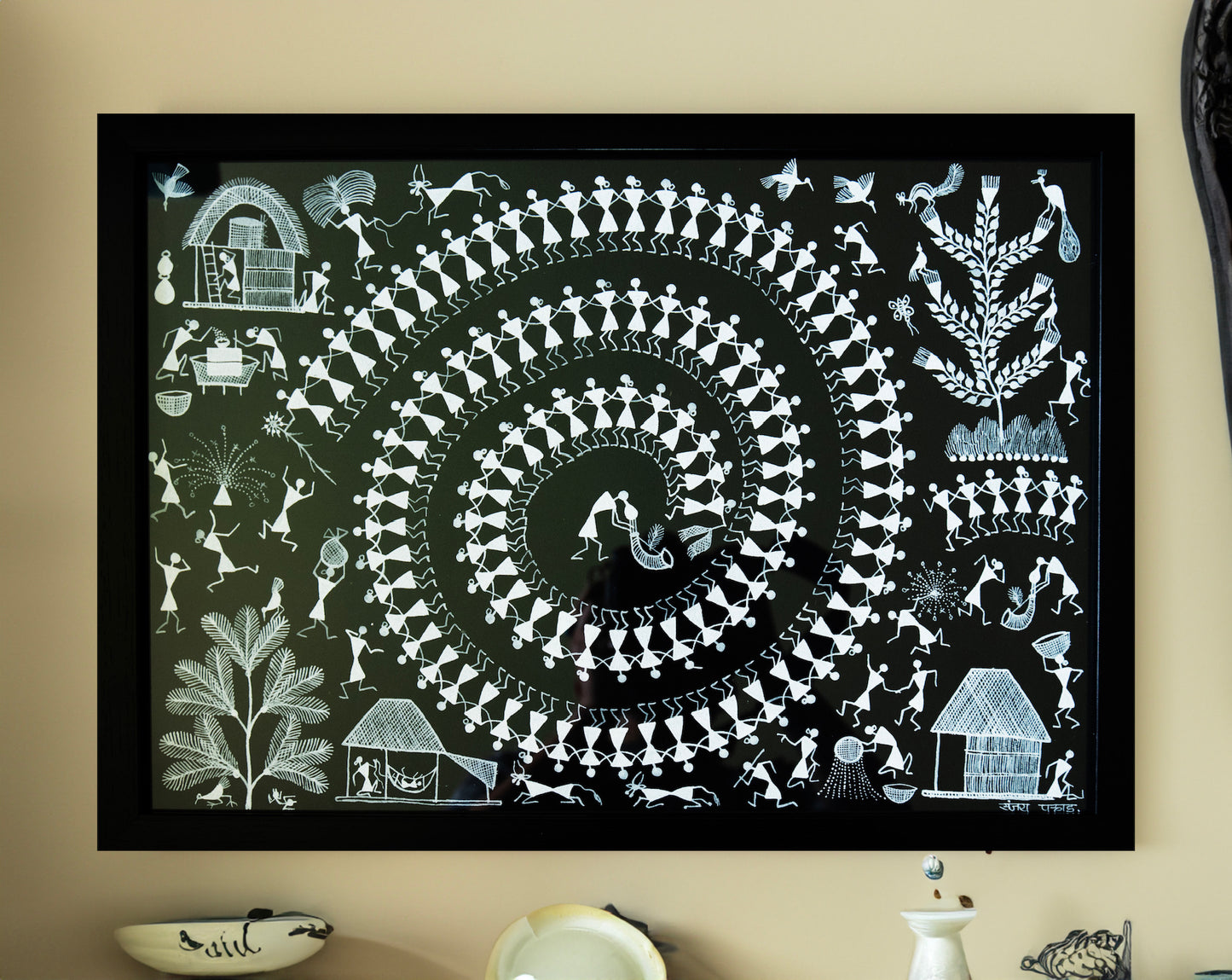 Warli Black Circle of Life Art Painting