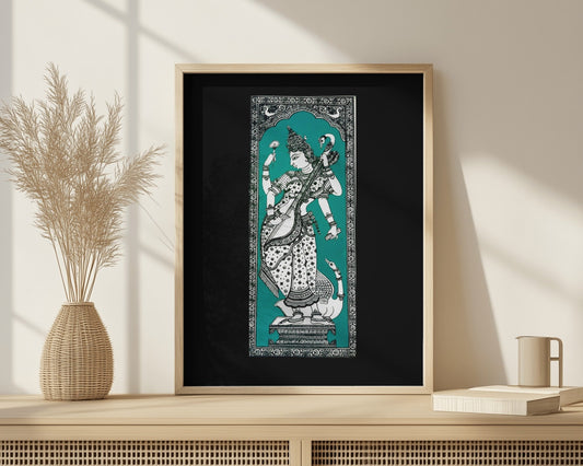 Saraswati Pattachitra in Green on Tussar Silk