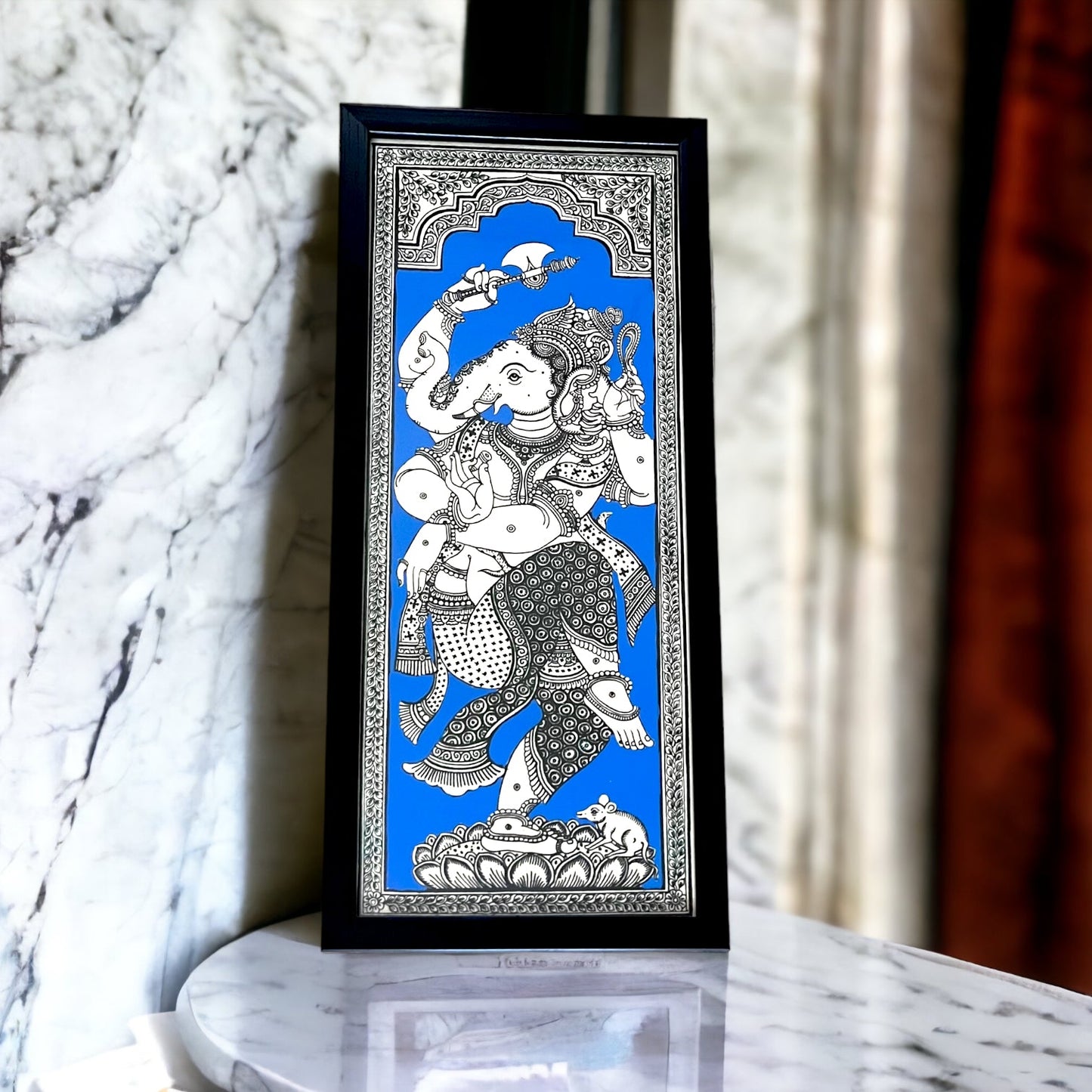 Ganesha Pattachitra in Blue on Tussar SIlk