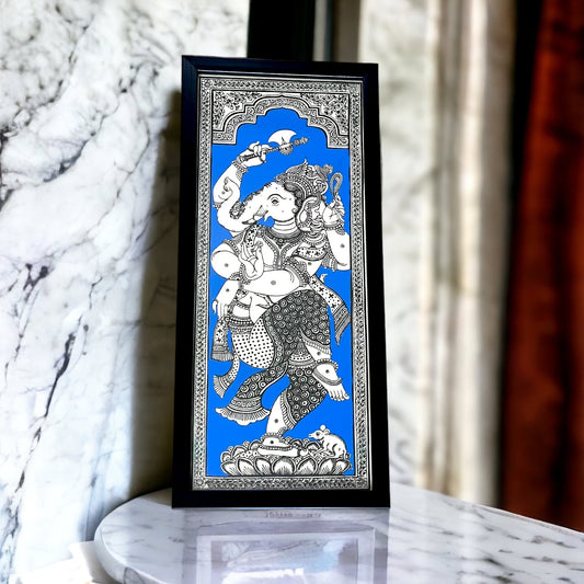 Ganesha Pattachitra in Blue on Tussar SIlk