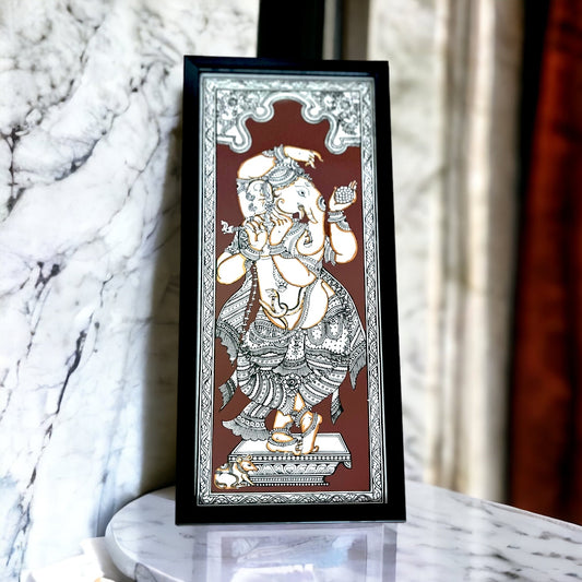 Ganesha Pattachitra in Brown on Tussar Silk