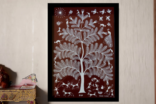 Warli Brown Tree of Life  Art Painting