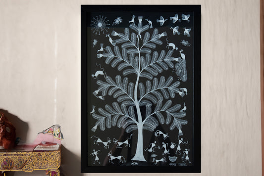 Warli Black Tree of Life  Art Painting