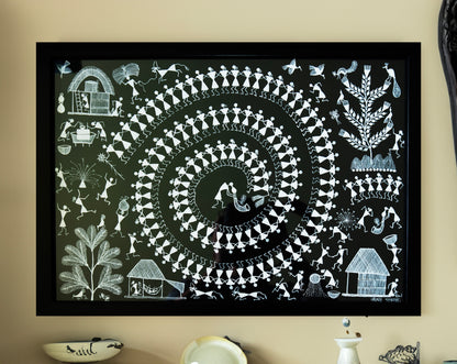 Warli Black Circle of Life  Art Painting