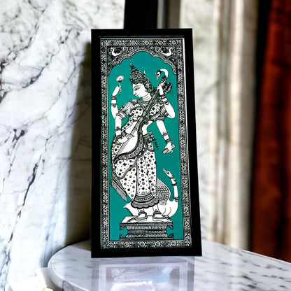 Saraswati Pattachitra in Green on Tussar Silk