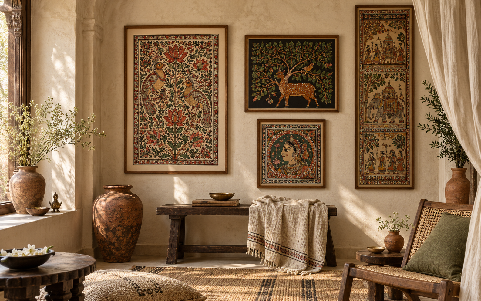 Curated traditional Indian folk-art display
